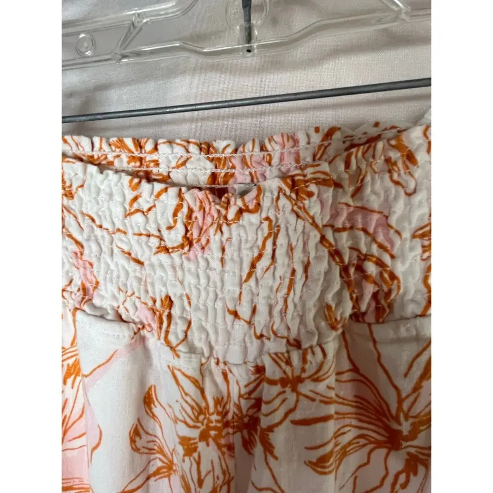 Joie linen blend wide leg pull on floral pants, cream/orange, size S, EUC - Picture 4 of 8